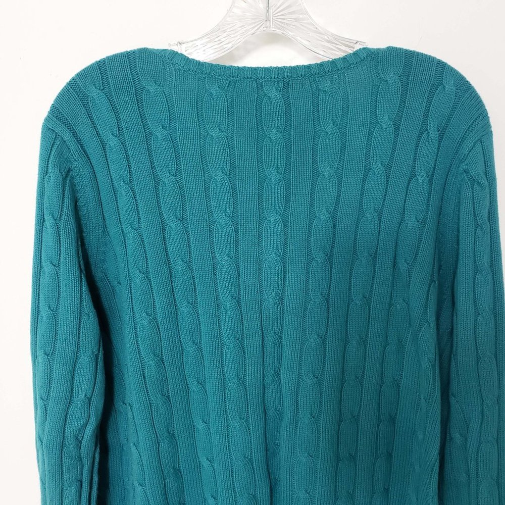 Chaps Women's Emerald Green V Neck Long Sleeve Cable Knit Top Sweater - Picture 7 of 10